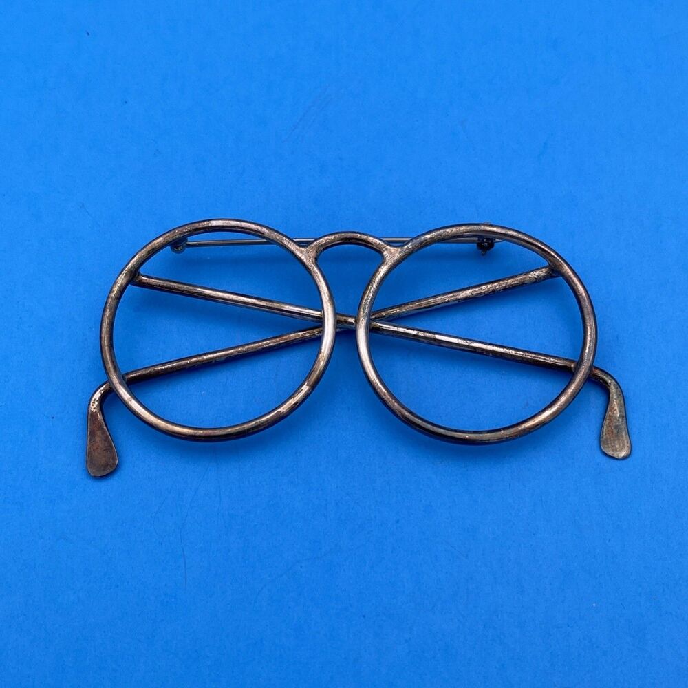 925 Sterling Silver Optical Round Frame Eye Glasses Brooch Pin